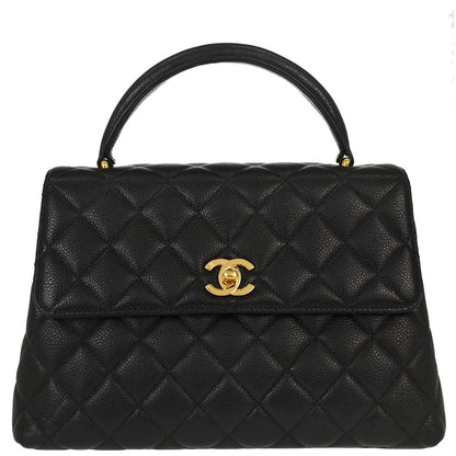 Chanel 1996-1997 Black Caviar Skin Kelly Top Handle Handbag