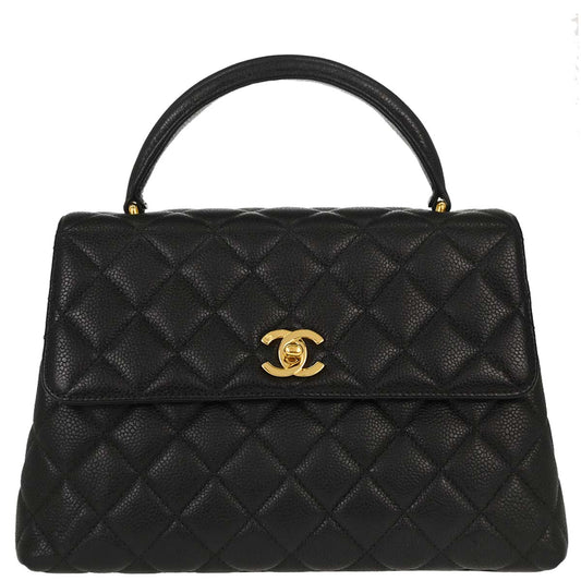 Chanel 1996-1997 Black Caviar Skin Kelly Top Handle Handbag