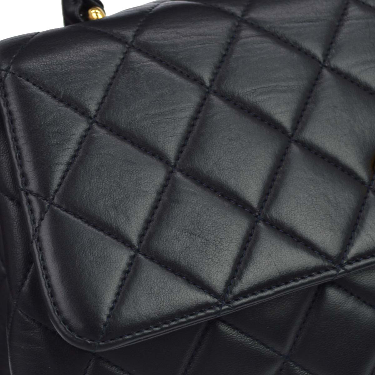 Chanel Navy Lambskin Straight Flap Handbag