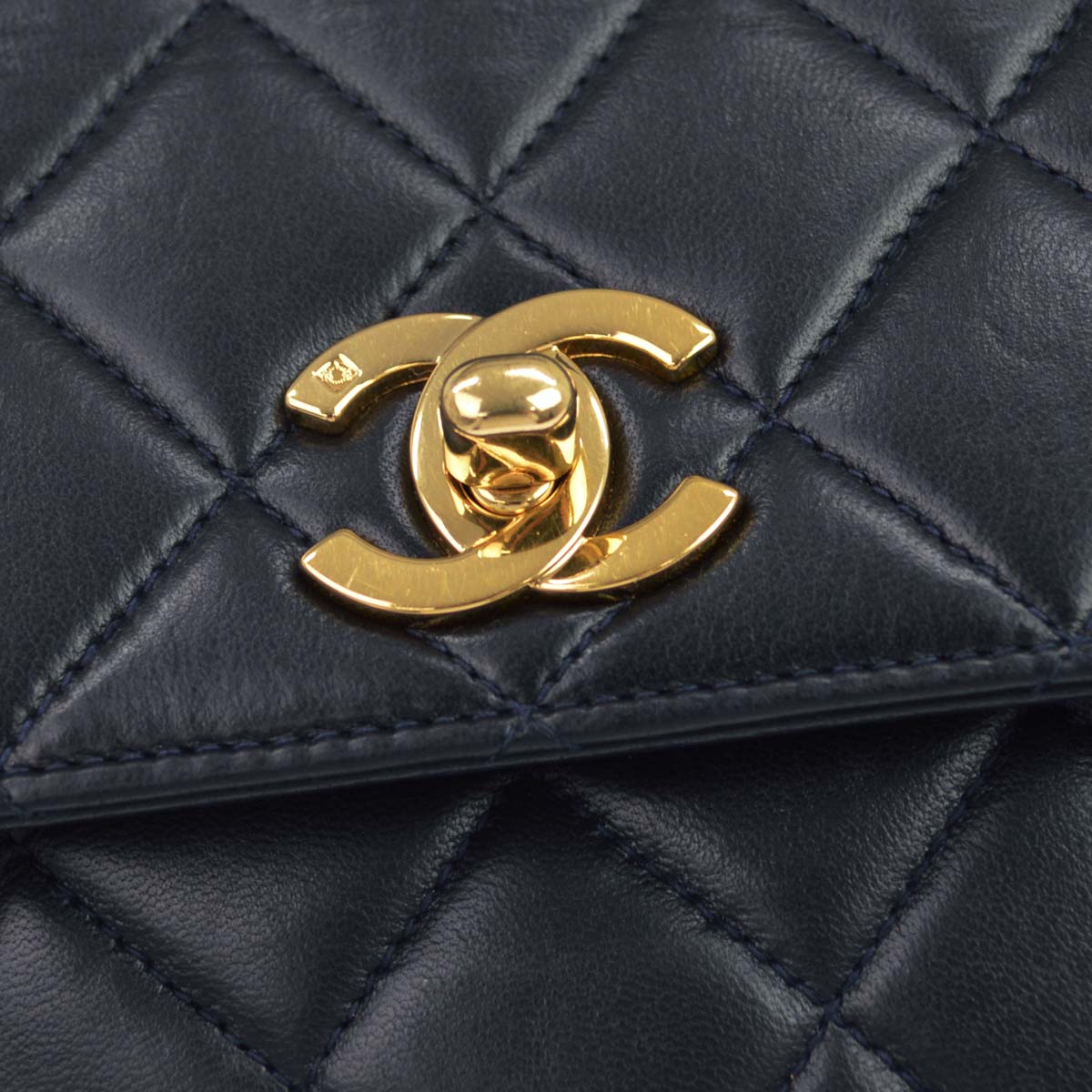 Chanel Navy Lambskin Straight Flap Handbag