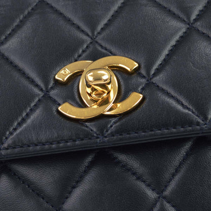 Chanel Navy Lambskin Straight Flap Handbag