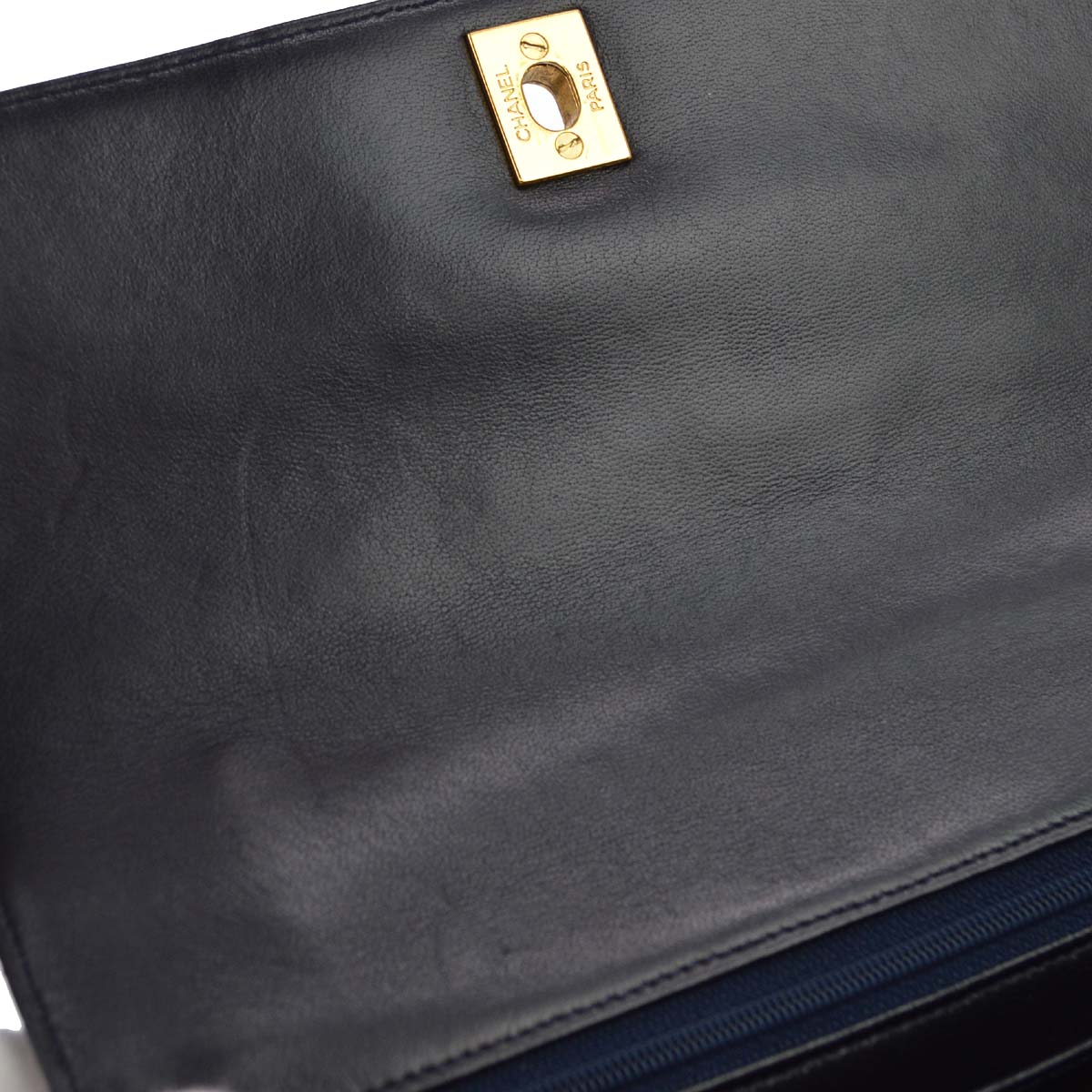 Chanel Navy Lambskin Straight Flap Handbag