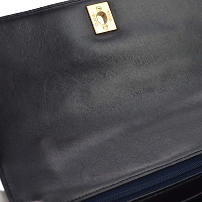 Chanel Navy Lambskin Straight Flap Handbag