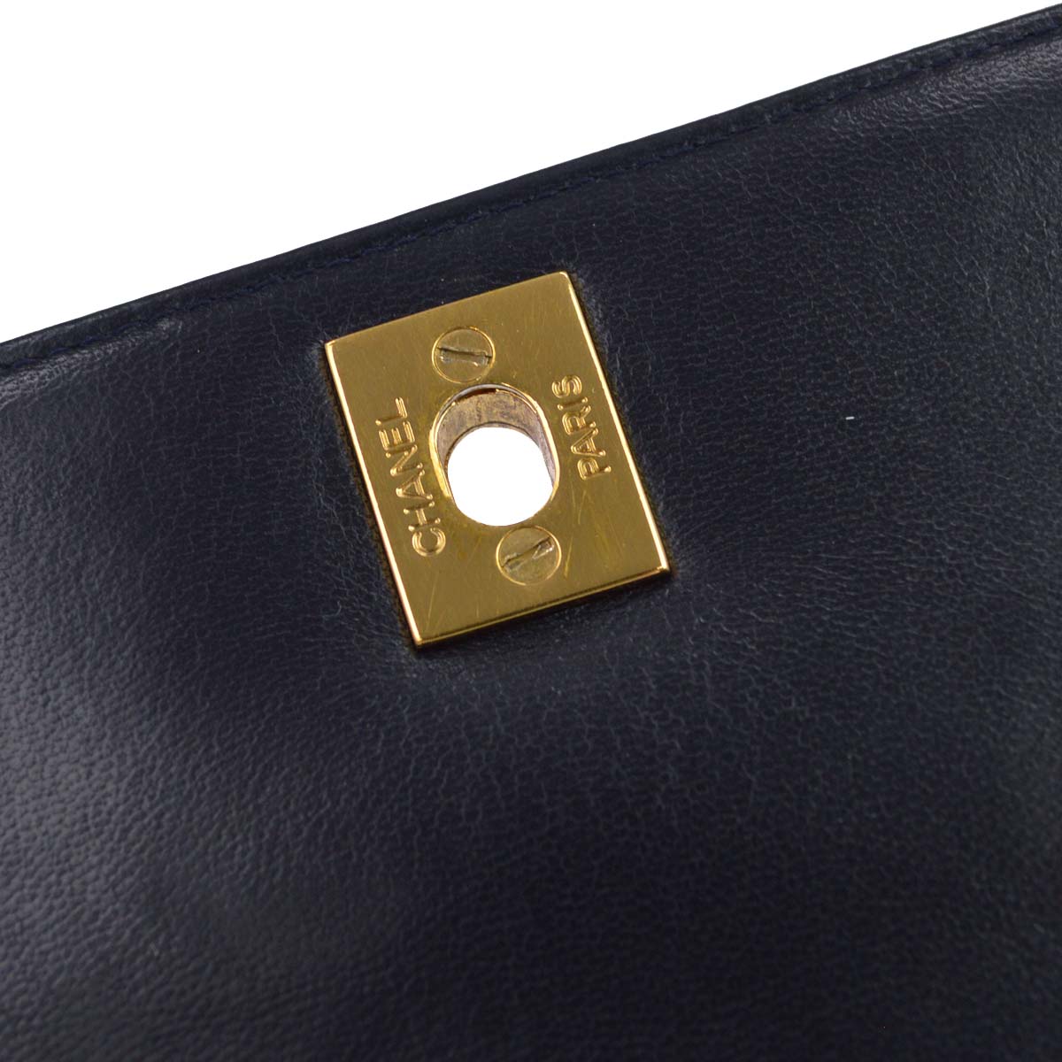 Chanel Navy Lambskin Straight Flap Handbag