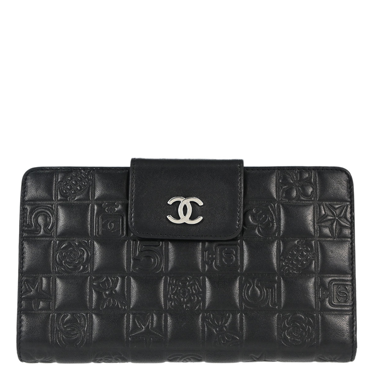 Chanel Black Lambskin Icon Long Bifold Wallet