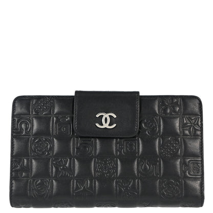 Chanel Black Lambskin Icon Long Bifold Wallet