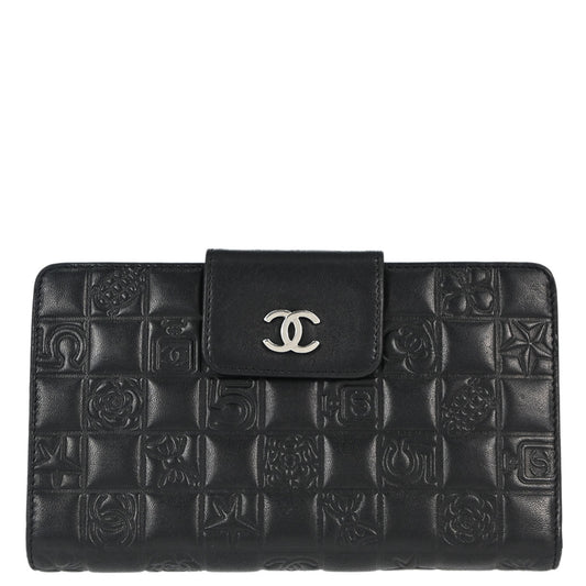 Chanel Black Lambskin Icon Long Bifold Wallet