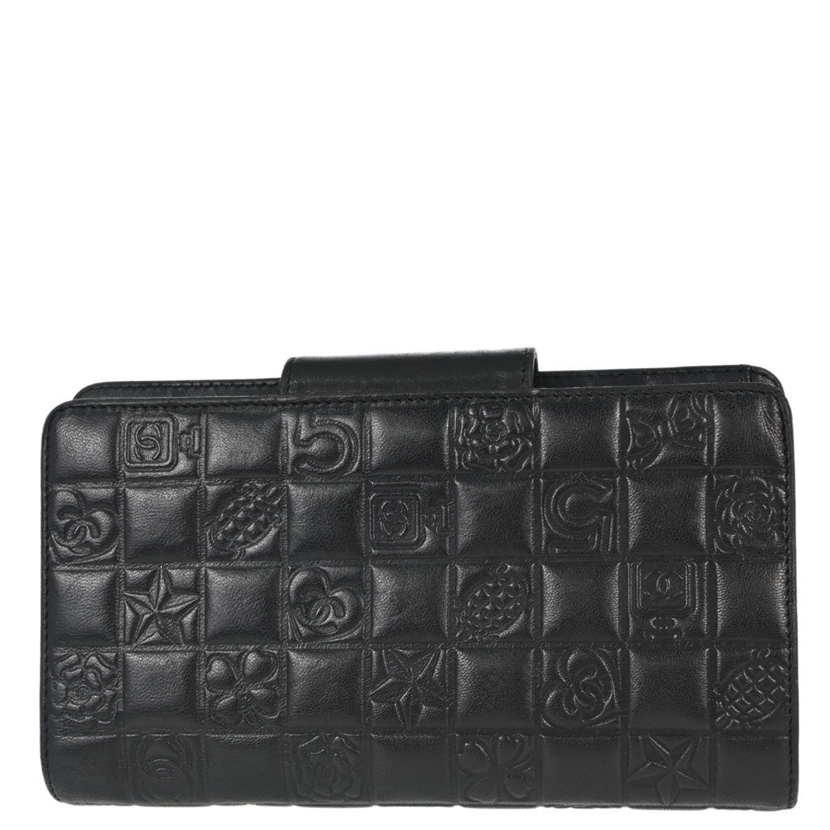 Chanel Black Lambskin Icon Long Bifold Wallet