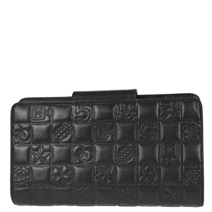 Chanel Black Lambskin Icon Long Bifold Wallet