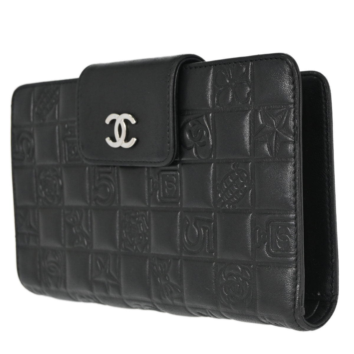 Chanel Black Lambskin Icon Long Bifold Wallet