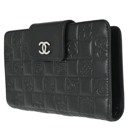 Chanel Black Lambskin Icon Long Bifold Wallet