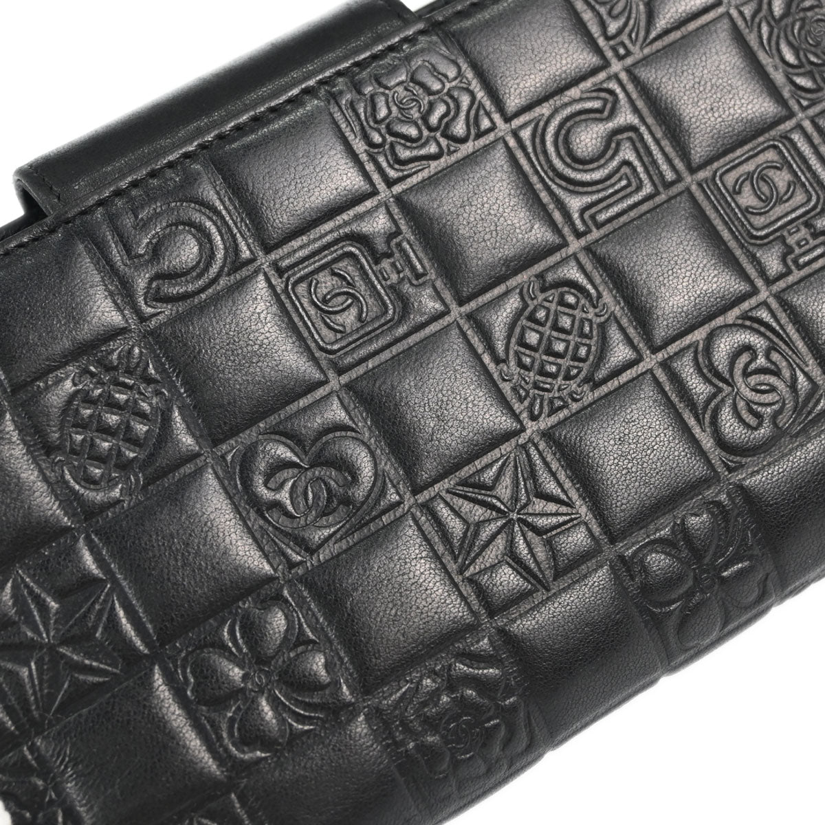 Chanel Black Lambskin Icon Long Bifold Wallet
