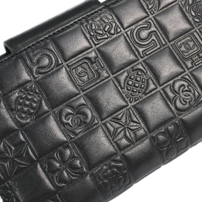 Chanel Black Lambskin Icon Long Bifold Wallet