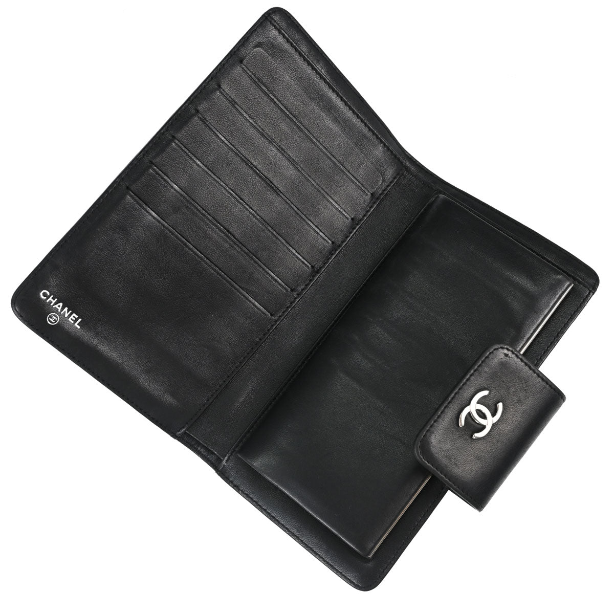 Chanel Black Lambskin Icon Long Bifold Wallet