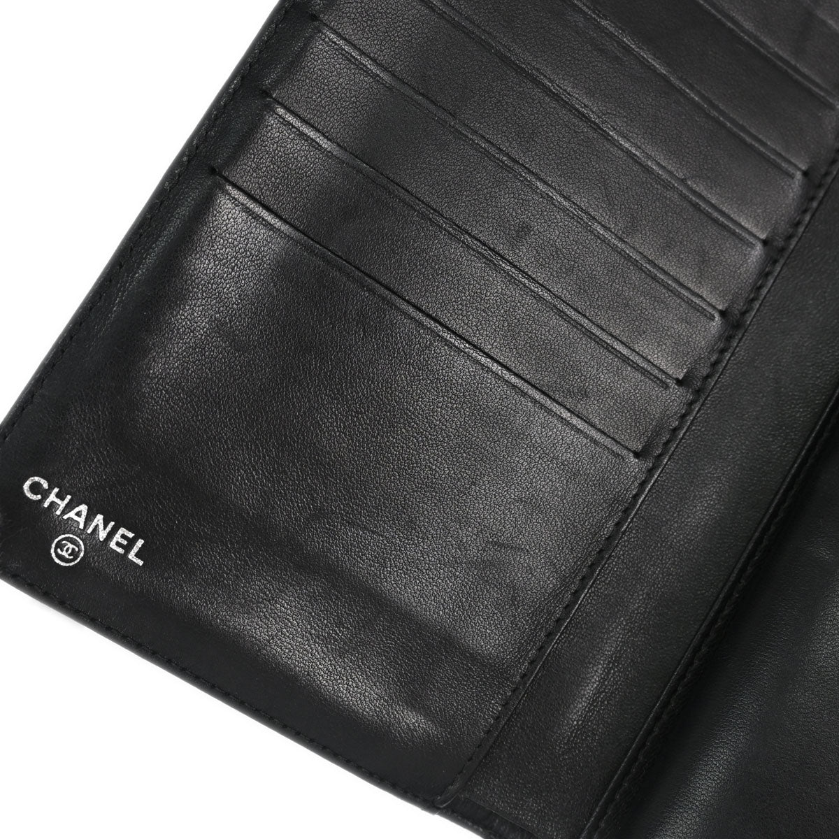 Chanel Black Lambskin Icon Long Bifold Wallet