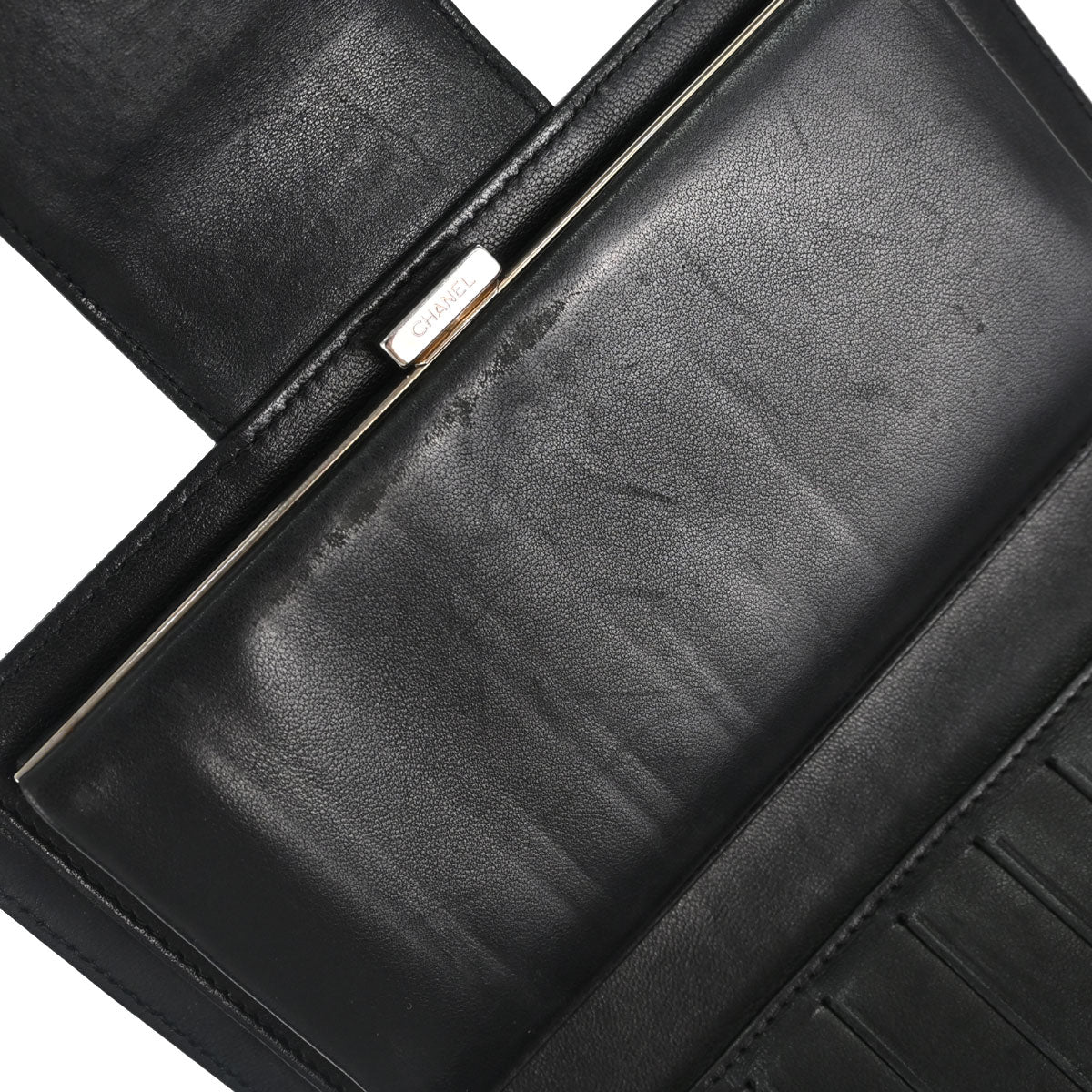 Chanel Black Lambskin Icon Long Bifold Wallet
