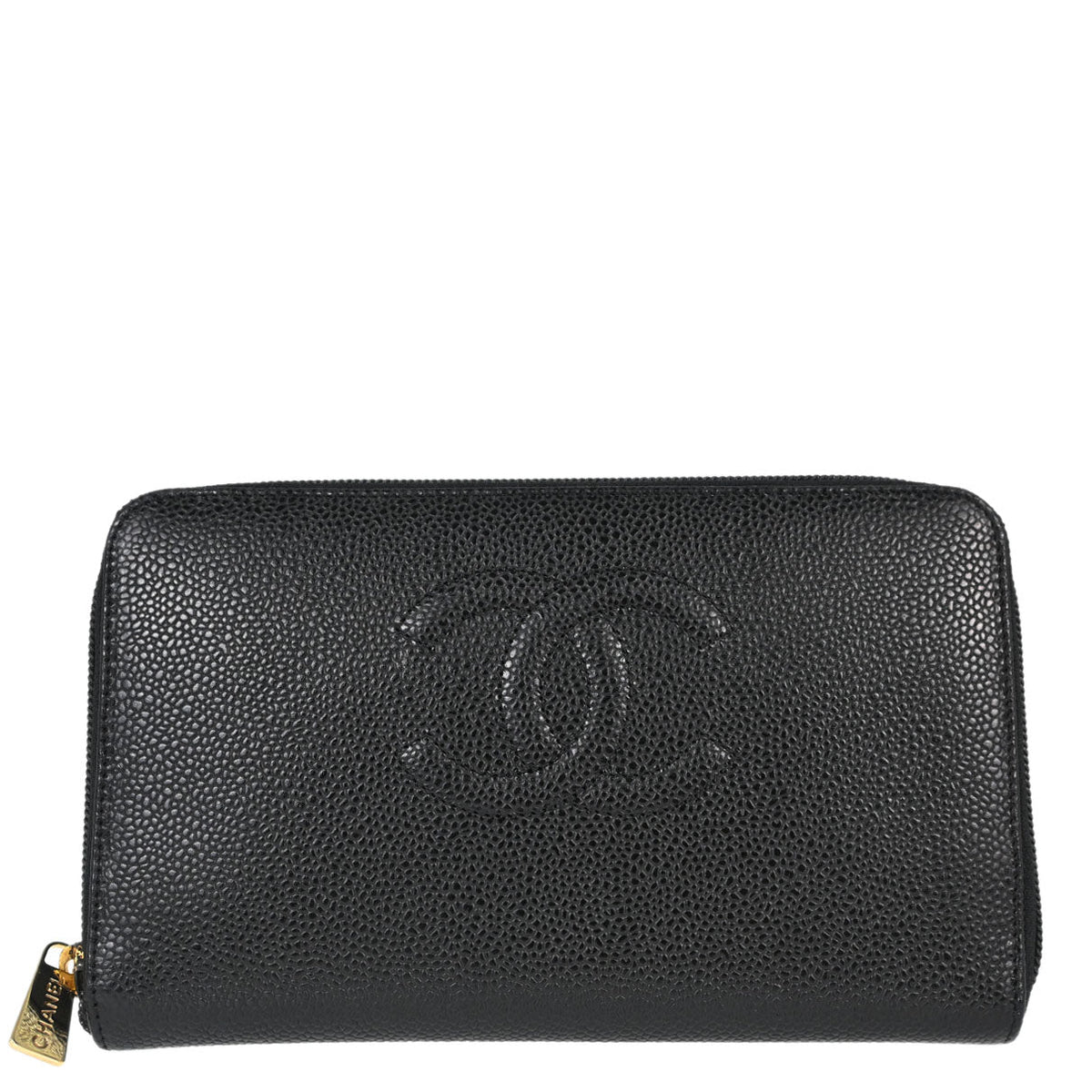 Chanel Black Caviar Skin Zip-around Long Wallet