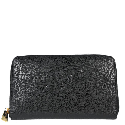 Chanel Black Caviar Skin Zip-around Long Wallet