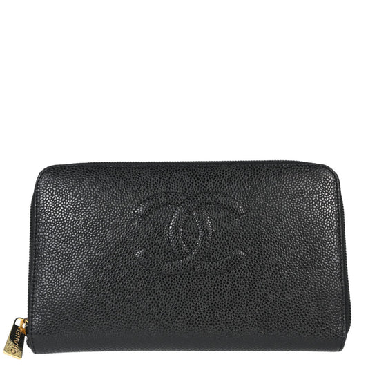Chanel Black Caviar Skin Zip-around Long Wallet