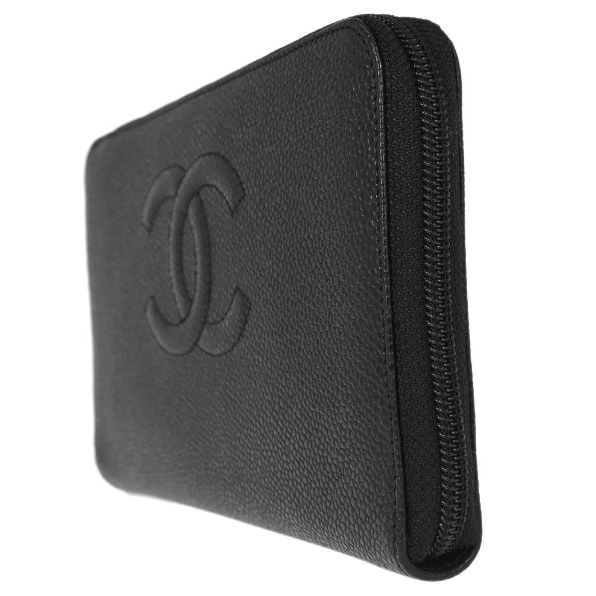 Chanel Black Caviar Skin Zip-around Long Wallet