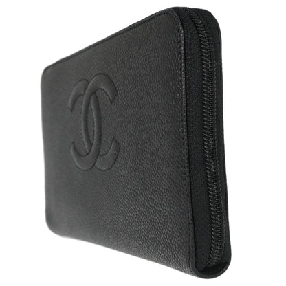 Chanel Black Caviar Skin Zip-around Long Wallet