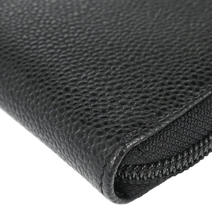 Chanel Black Caviar Skin Zip-around Long Wallet