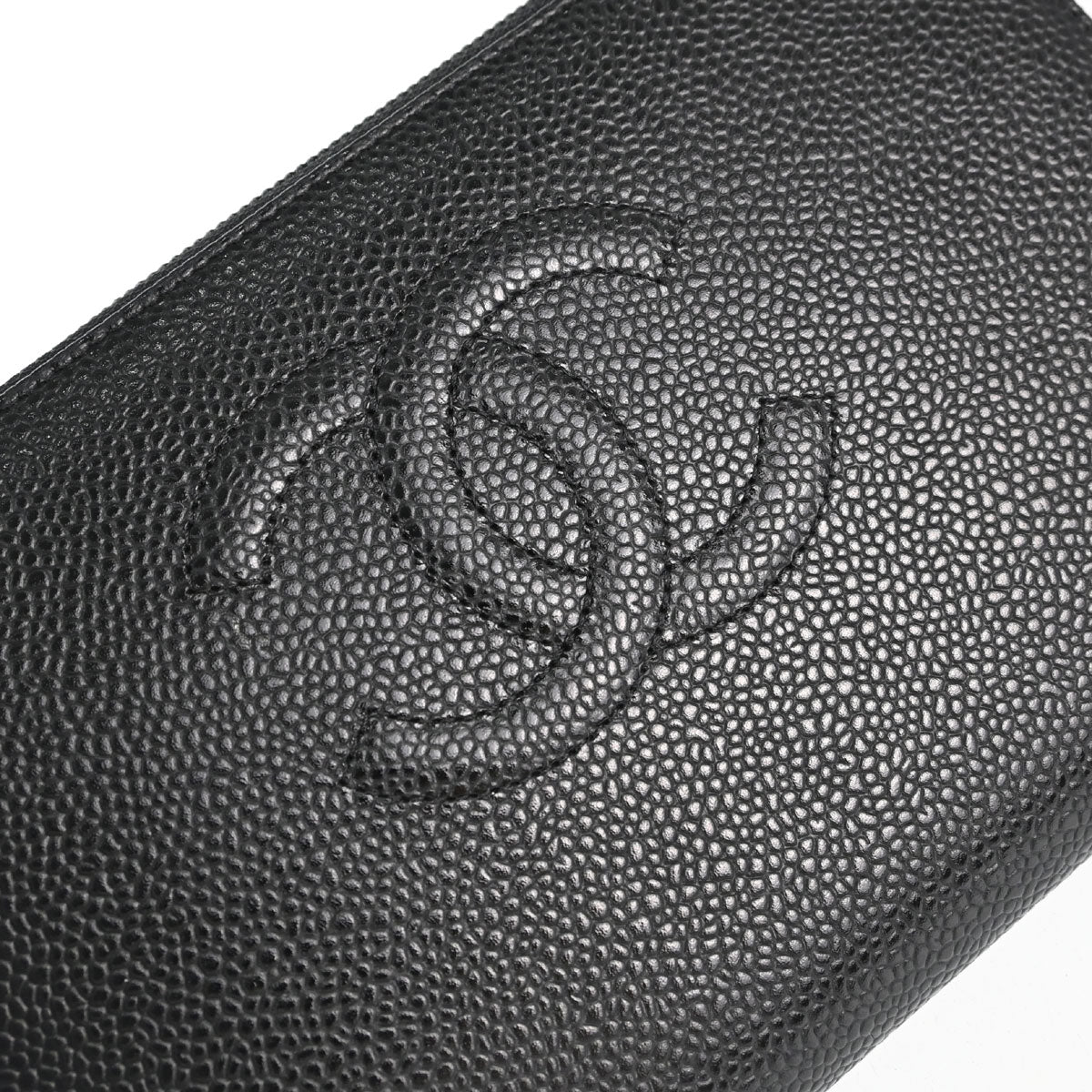 Chanel Black Caviar Skin Zip-around Long Wallet