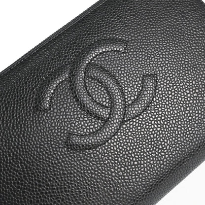 Chanel Black Caviar Skin Zip-around Long Wallet