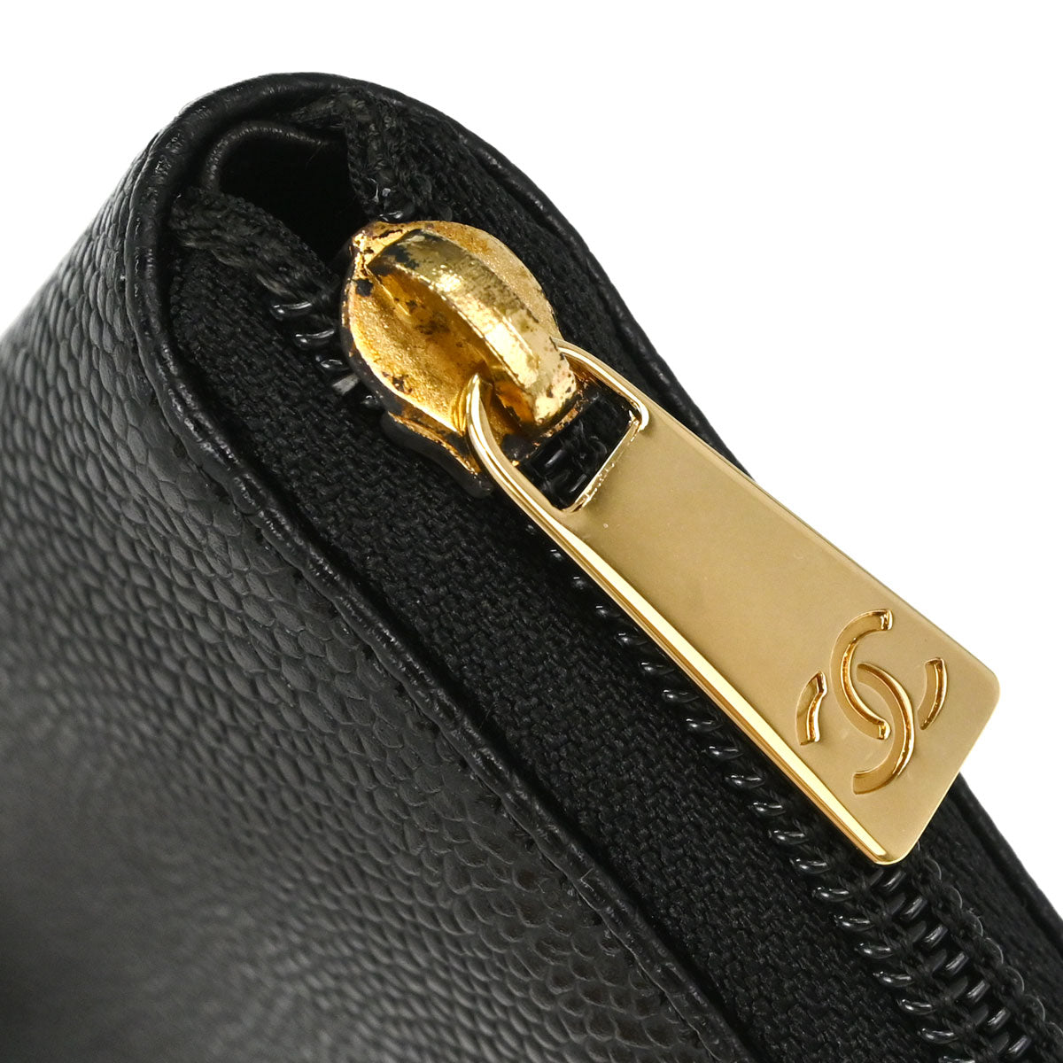 Chanel Black Caviar Skin Zip-around Long Wallet