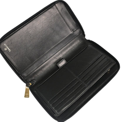 Chanel Black Caviar Skin Zip-around Long Wallet