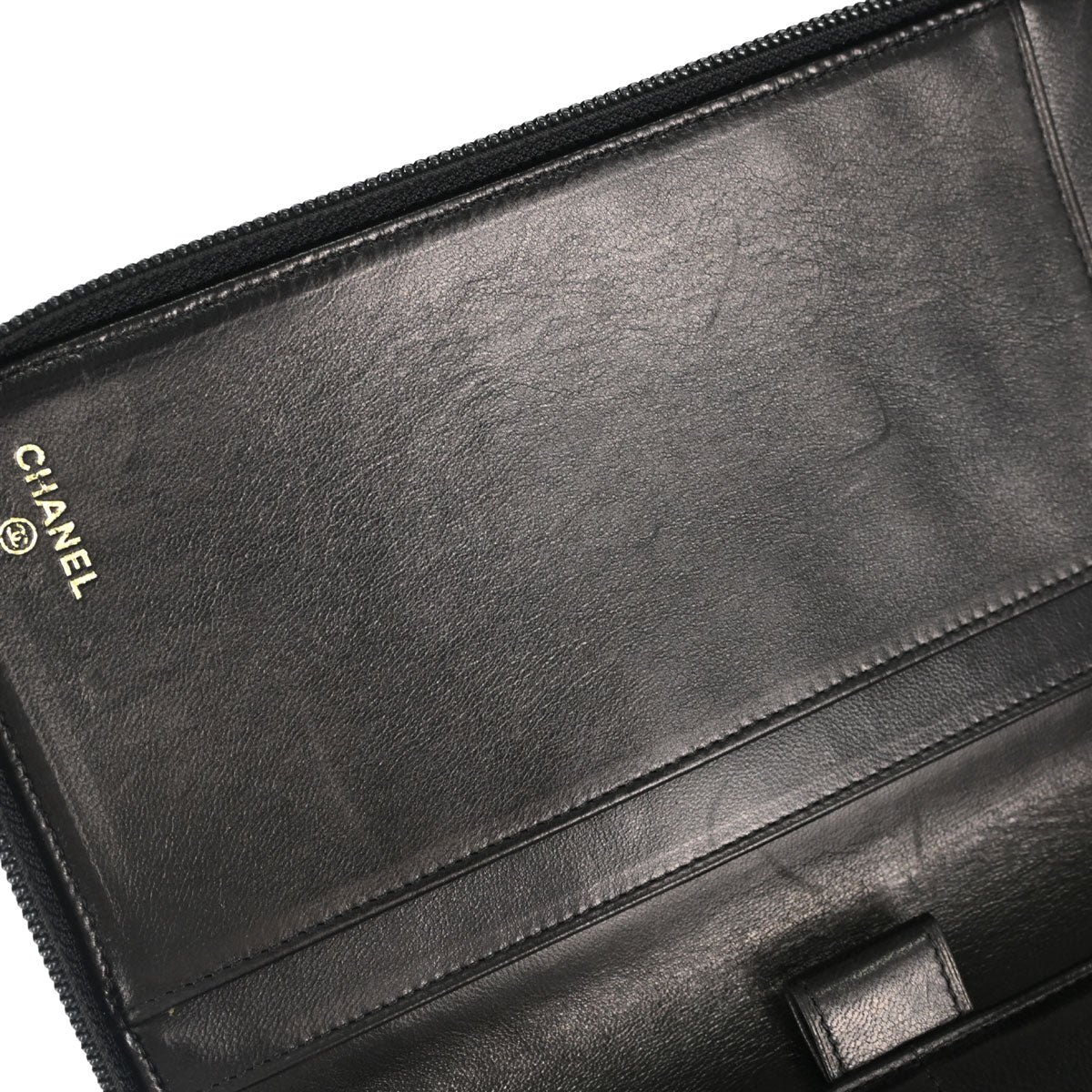 Chanel Black Caviar Skin Zip-around Long Wallet