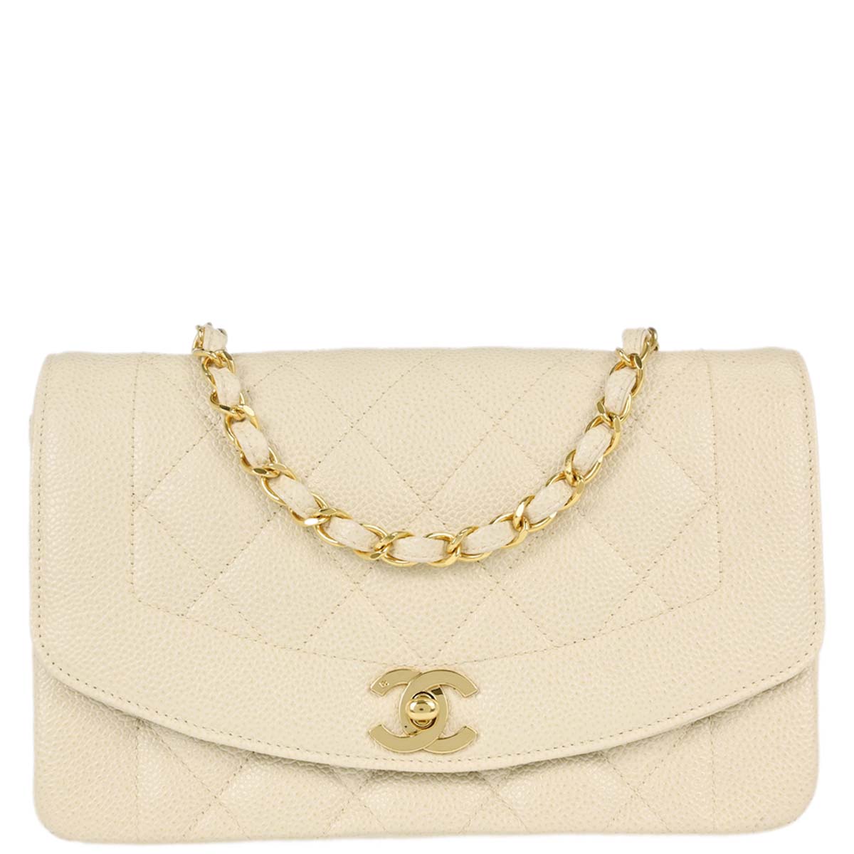 Chanel Ivory Caviar Skin Small Diana Shoulder Bag