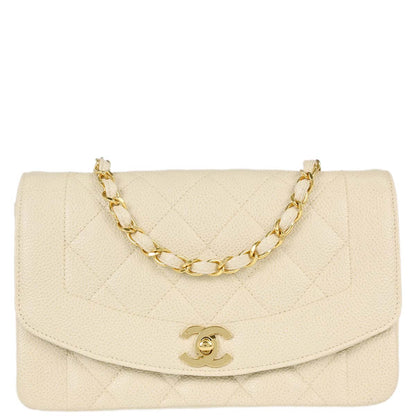 Chanel Ivory Caviar Skin Small Diana Shoulder Bag