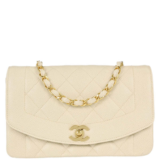 Chanel Ivory Caviar Skin Small Diana Shoulder Bag