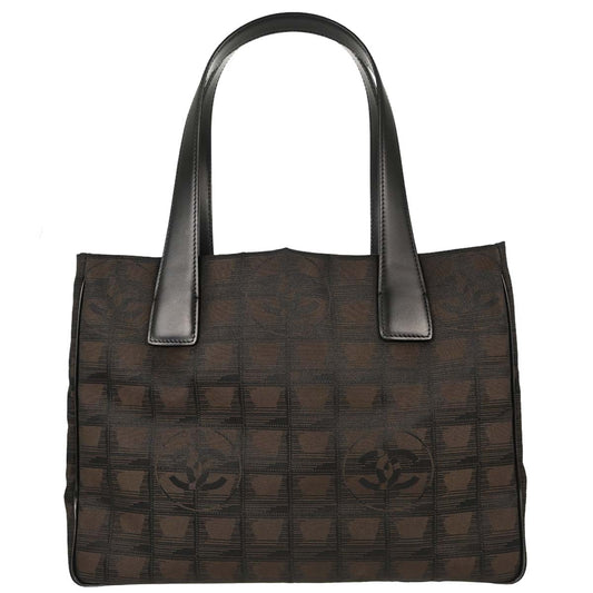 Chanel 2004-2005 Brown Jacquard Nylon Travel Line Tote Handbag