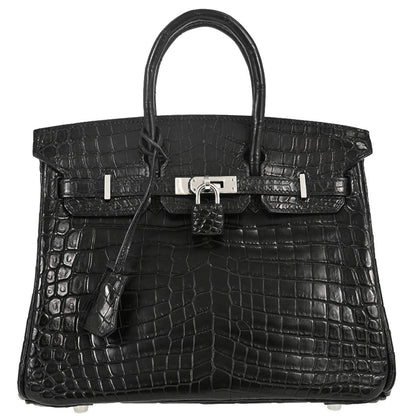 Hermes * Black Matt Niloticus Birkin 25 Handbag