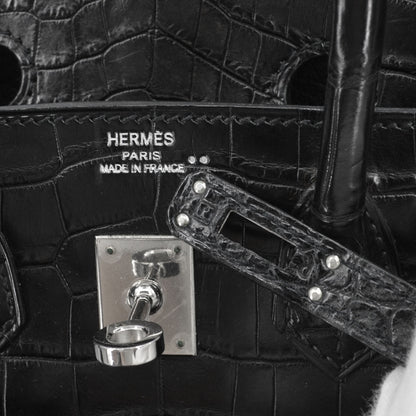 Hermes * Black Matt Niloticus Birkin 25 Handbag