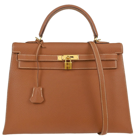 Hermes Gold Fjord Kelly 35 Sellier 2way Shoulder Handbag