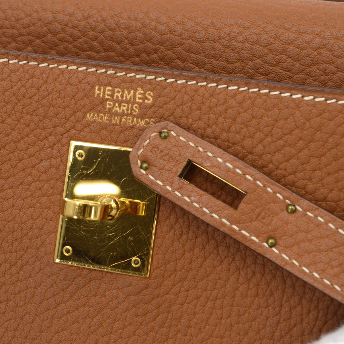 Hermes Gold Fjord Kelly 35 Sellier 2way Shoulder Handbag