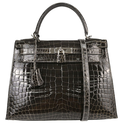 Hermes * Gris Fonce Niloticus Kelly 28 Sellier 2way Shoulder Handbag