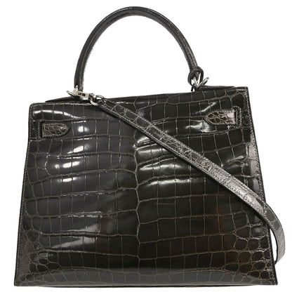 Hermes * Gris Fonce Niloticus Kelly 28 Sellier 2way Shoulder Handbag