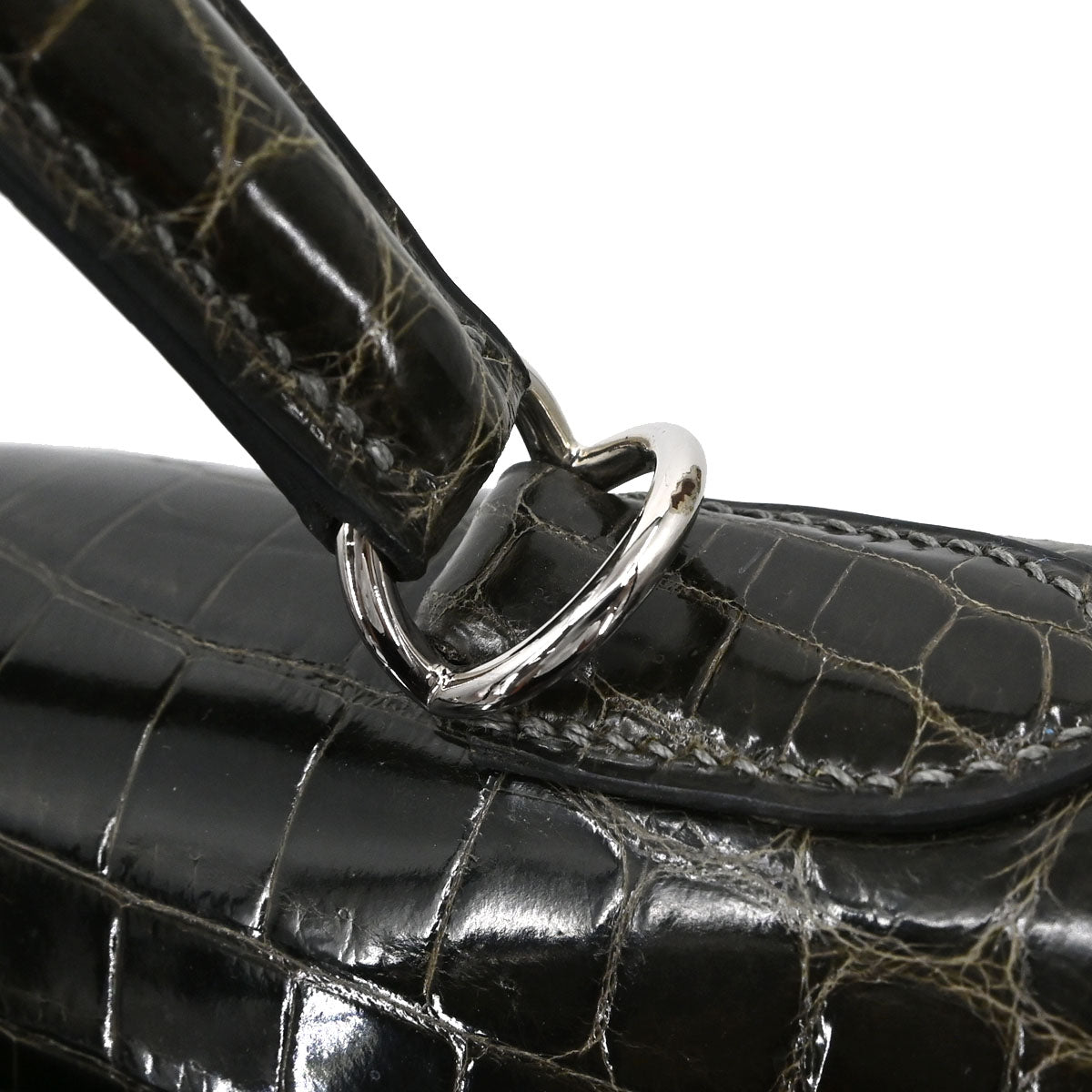 Hermes * Gris Fonce Niloticus Kelly 28 Sellier 2way Shoulder Handbag