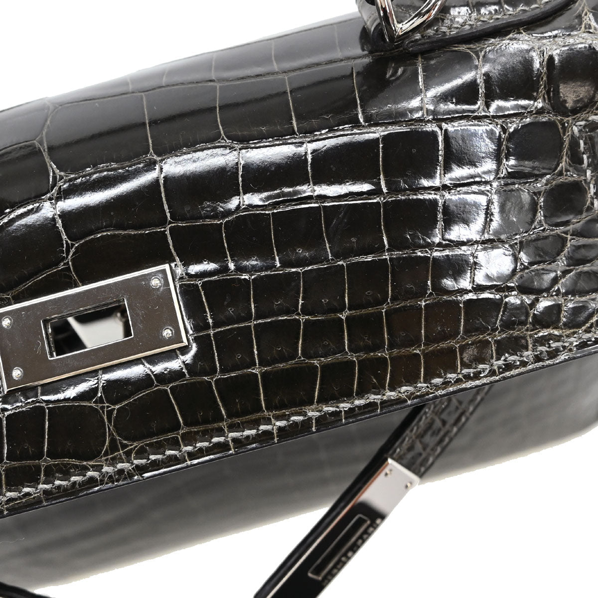 Hermes * Gris Fonce Niloticus Kelly 28 Sellier 2way Shoulder Handbag