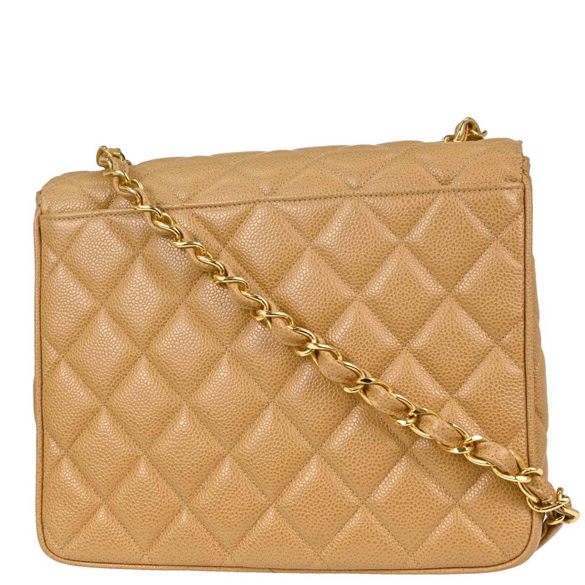 Chanel 1994-1996 Beige Caviar Skin Straight Flap Shoulder Bag