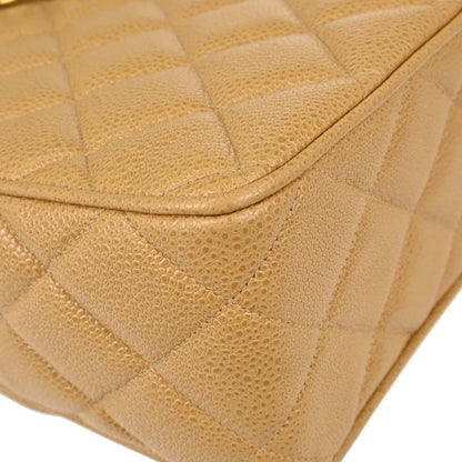 Chanel 1994-1996 Beige Caviar Skin Straight Flap Shoulder Bag