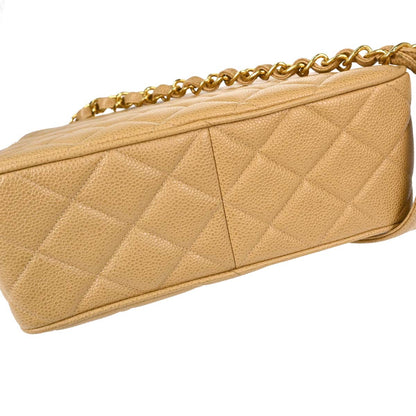 Chanel 1994-1996 Beige Caviar Skin Straight Flap Shoulder Bag