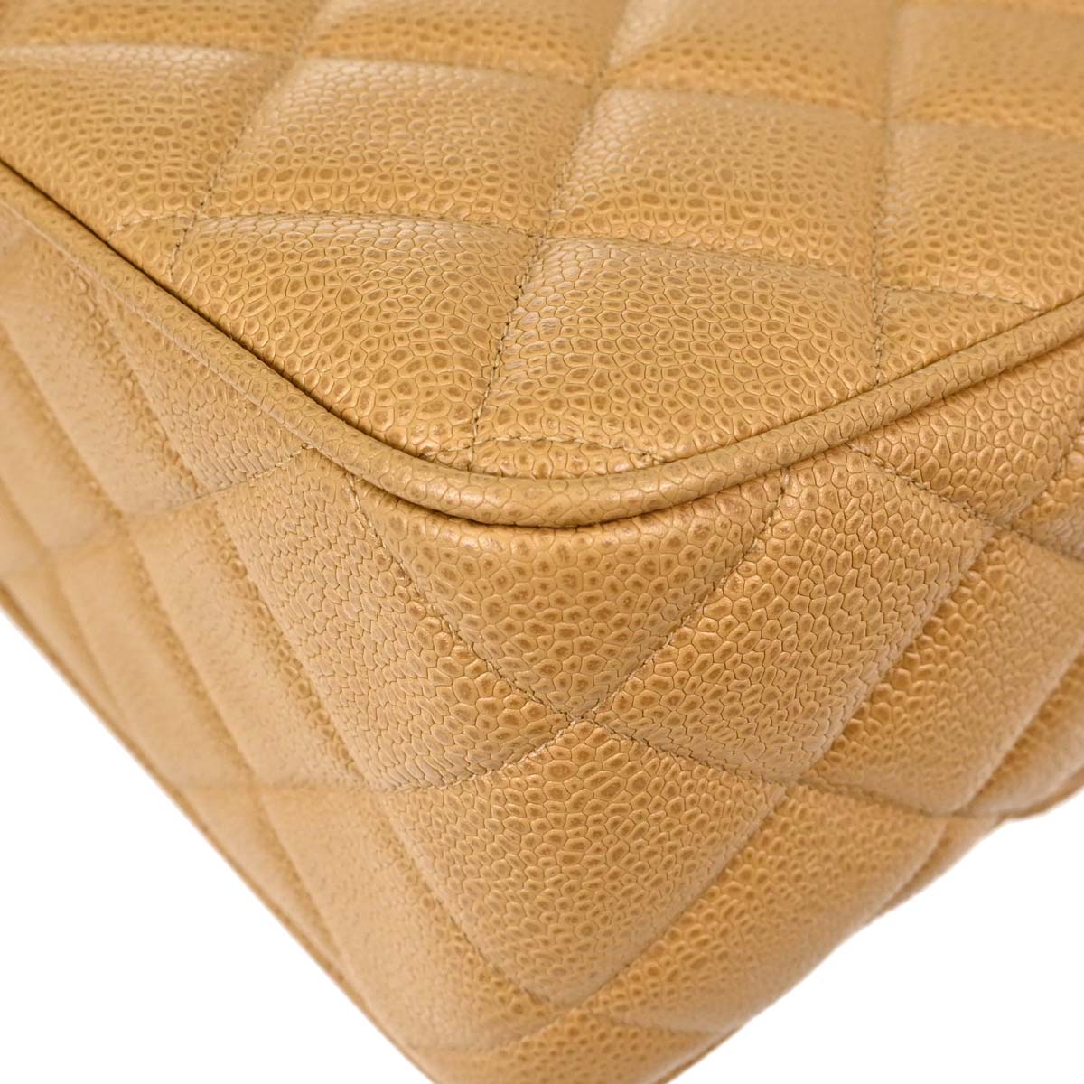 Chanel 1994-1996 Beige Caviar Skin Straight Flap Shoulder Bag