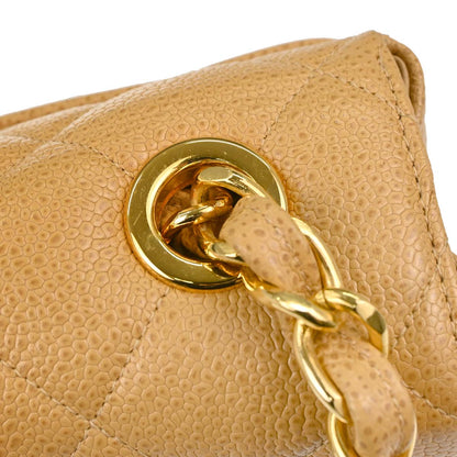 Chanel 1994-1996 Beige Caviar Skin Straight Flap Shoulder Bag