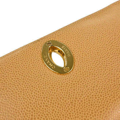 Chanel 1994-1996 Beige Caviar Skin Straight Flap Shoulder Bag