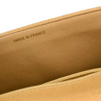 Chanel 1994-1996 Beige Caviar Skin Straight Flap Shoulder Bag